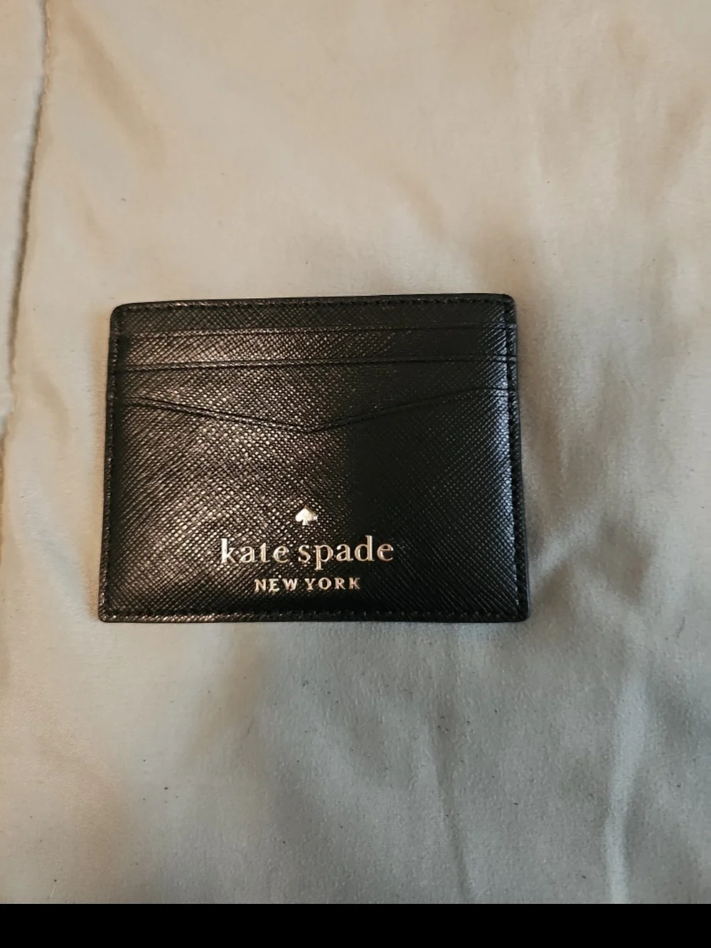 kate spade Black Saffiano Leather Card Case with Gold Logo